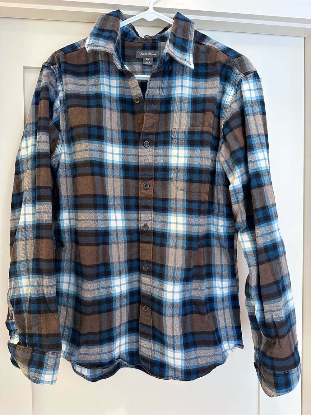 Eddie Bauer Blue, Brown & White Plaid Button-Down Shirt